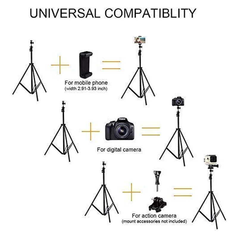Picture of 7.1 Fit Big Tripod Stand with 360 ball head for Phone and Camera Adjustable Aluminium Alloy Big Tripod Stand Holder, Photo/Video Shoot, TIK Tok/YouTube Videos with Mobile Clip Holder Bracket