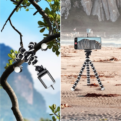 Picture of Basics Gorilla Tripod/Mini Tripod for Mobile Phone with Phone Mount with Flexible Gorilla Stand for DSLR, Action Cameras, Ring Lights, Panel Reflectors, Umbrellas, and Flashlights (13 Inch)