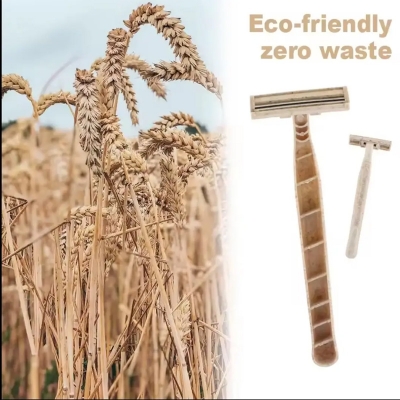 Picture of EZ Eco-friendly Disposable Razors Wheat Straw Twin Sweden Stainless Steel Blade highly-biodegradable Recyclable (10 pcs)
