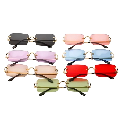 Picture of Rimless Rectangle Sunglasses Man and Women Luxury Fashion Narrow Frame Leopard Shade Small Square Sun Glasses For Men, Women, girls, man boy