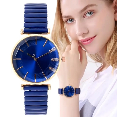 Picture of Luxury Treasure Simple Crystal Ladies Quartz Watch Casual Stainless Steel Stretch Strap Fashion Women Dress Clock Watches