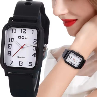 Picture of DQG Brand New Women's Wristwatch Fashion Trendy Casual Simple Style Silicone Strap Square Quartz Ladies Watch Student Clock gift