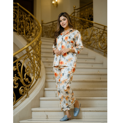 Picture of Premium Quality Ac Silk 3D Print Korean Shirt Pant Nighty For Woman Wear All Day-Night-print-1