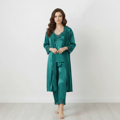 Picture of 5 part shirt pant nightwear set for woman glamourous night suit set-Green