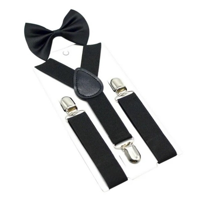 Picture of Y-shape Adjustable Suspender For Women and Men Elastic Pants Braces Cross Belt Clothing Clip-on Suspenders and Bow Tie