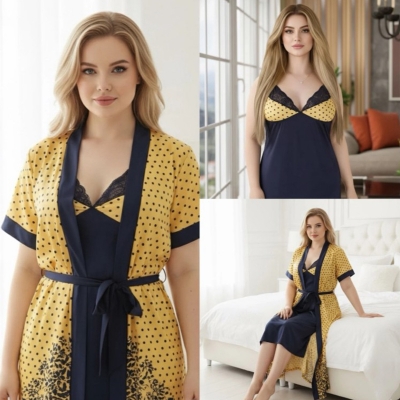 Picture of Indian Silky Satin Nightgown 2 Part Comfortable Day And Night Wear Luxurious Print Nightdress.