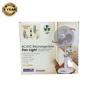 Picture of Ultimate Rechargeable AC/DC Fan Sunca Double Battery  Multi-Function 16" Oscillating  Fan  Adjustable Stand Model Sunca=SF-2389R With Remote ( 1 Year Warranty)-20 Year Life Time