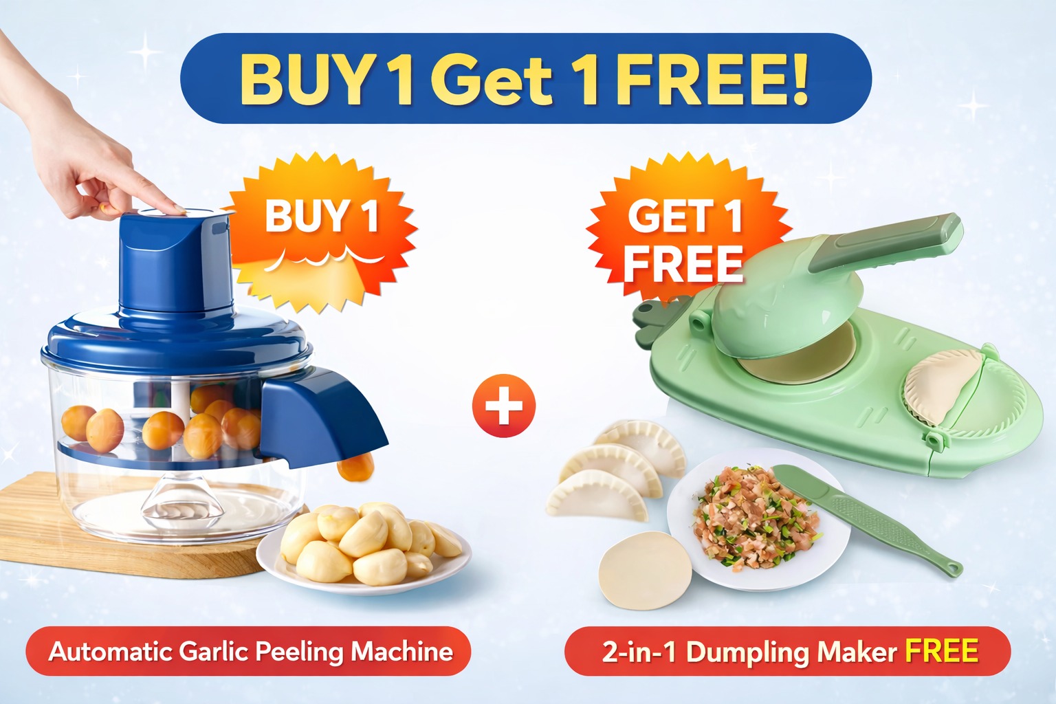 Picture of Combo of Fruit Peeler Machine with Manual Dumpling Maker Press And Smart Kitchen 2-in-1 : Rechargeable Garlic
