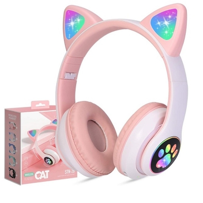 Picture of SNT28 Cat Bluetooth Headphone With LED Light Pink