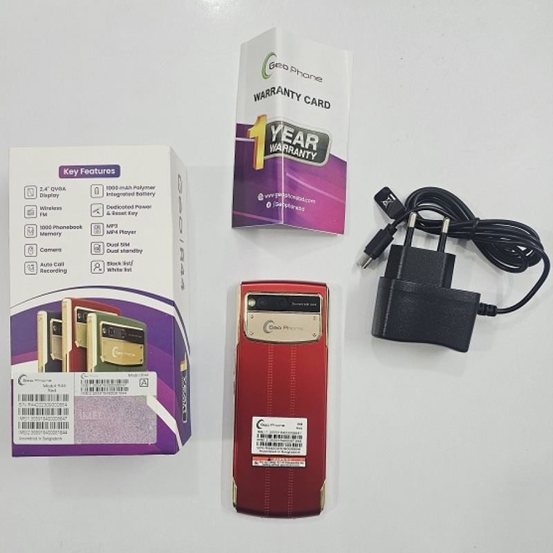 Picture of Geo R44 Button Phone Leather Style Red