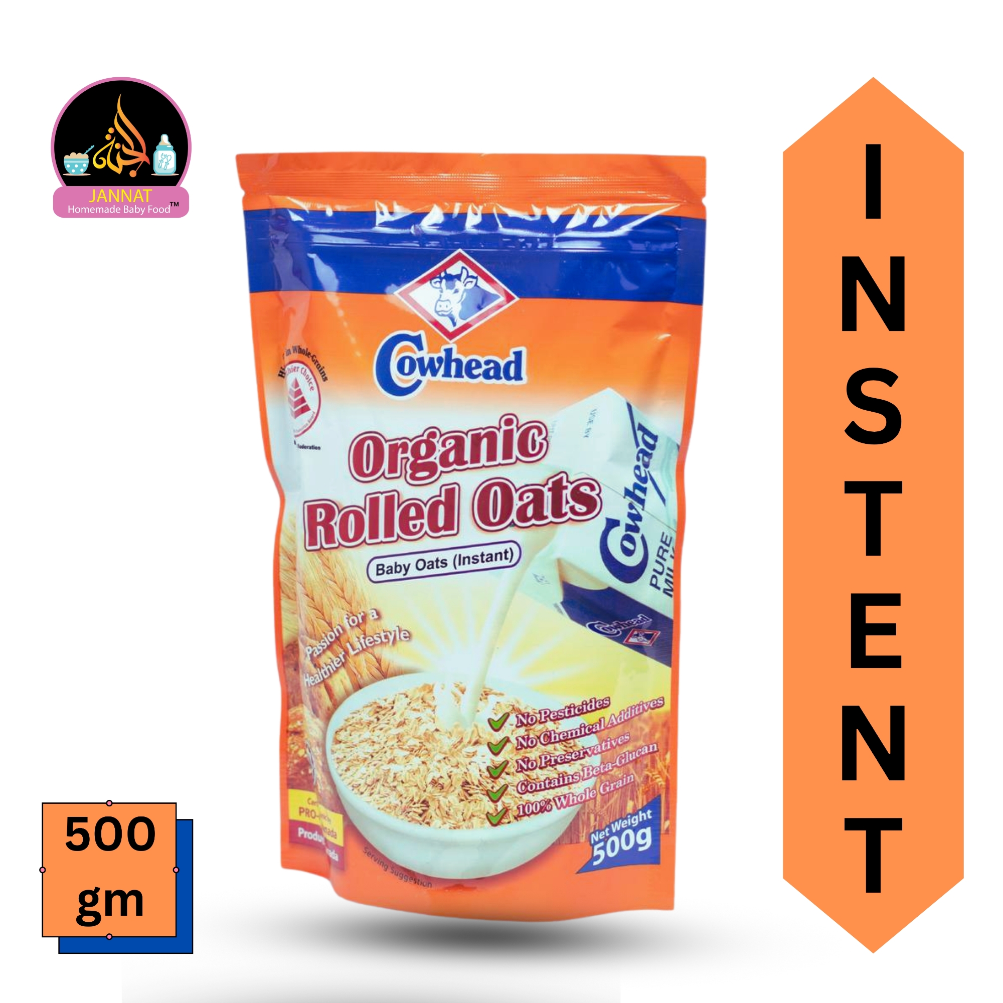 Picture of Cowhead Organic Rolled Oats 500g - High Fiber, Whole Grain, Non-GMO, Ready-to-Eat Breakfast