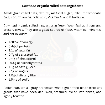 Picture of Cowhead Organic Rolled Oats 500g - High Fiber, Whole Grain, Non-GMO, Ready-to-Eat Breakfast