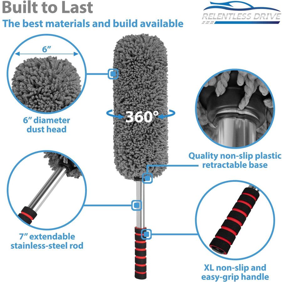 Picture of Relentless Drive Car Duster Exterior Scratch Free - Premium Microfiber Duster for Car - Long Secure Extendable Handle, Removes Pollen, Dust & Lint - Large Duster for Car, Truck, SUV, RV & Motorcycle