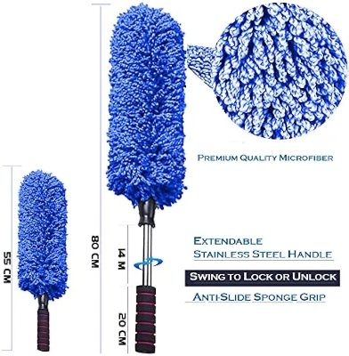 Picture of Car Cleaning Duster, Ultra Soft Microfiber Brush- Extendable Telescoping Handle Tool, Interior Exterior Multipurpose Smooth Cleaner for Car Office Home Use with Storage Bag, Lint Free- Blue