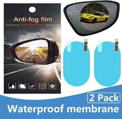 Picture of Tempered Glass Anti Fog, Waterproof Film Anti-Glare Anti Dust Anti-Water Mist Film Rearview Mirror, Side Window Protective for All Automobile and Vehicle (Set of 2)