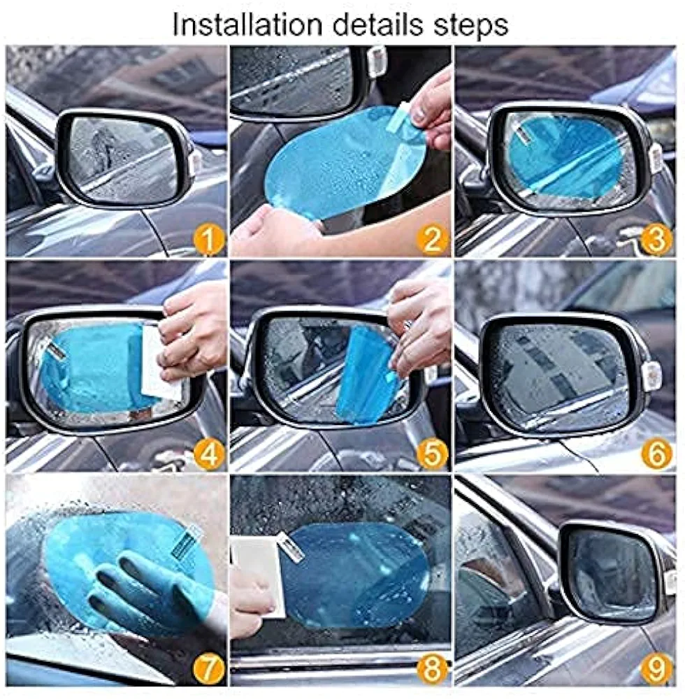 Picture of Tempered Glass Anti Fog, Waterproof Film Anti-Glare Anti Dust Anti-Water Mist Film Rearview Mirror, Side Window Protective for All Automobile and Vehicle (Set of 2)