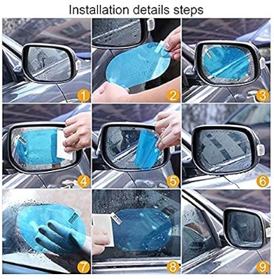 Picture of Tempered Glass Anti Fog, Waterproof Film Anti-Glare Anti Dust Anti-Water Mist Film Rearview Mirror, Side Window Protective for All Automobile and Vehicle (Set of 2)