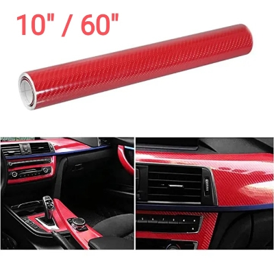 Picture of 5D Carbon Fiber Vinyl Car Diy Wrap Sheet Roll Film Sticker Decal - Red Color 10"/60"