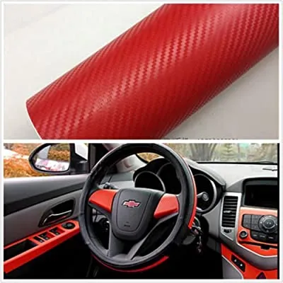 Picture of 5D Carbon Fiber Vinyl Car Diy Wrap Sheet Roll Film Sticker Decal - Red Color 10"/60"