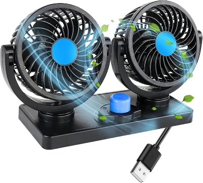 Picture of USB Car Fan, Dual Head Electric Car Fans, 360 Degree Rotation, Car Cooling Air Fan, Car Fans That Blow Cool Air for Sedan