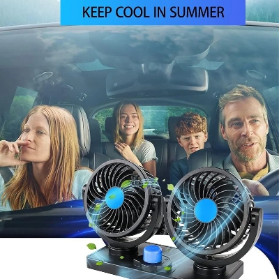 Picture of USB Car Fan, Dual Head Electric Car Fans, 360 Degree Rotation, Car Cooling Air Fan, Car Fans That Blow Cool Air for Sedan