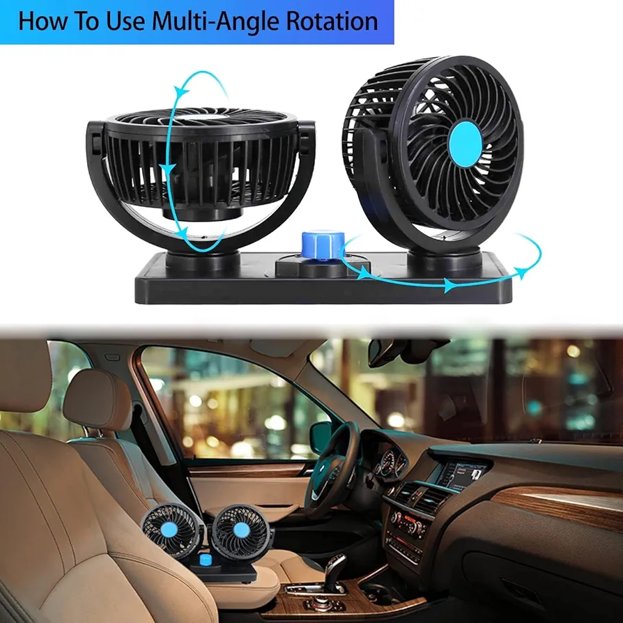 Picture of USB Car Fan, Dual Head Electric Car Fans, 360 Degree Rotation, Car Cooling Air Fan, Car Fans That Blow Cool Air for Sedan