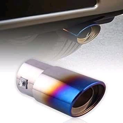 Picture of Car Exhaust Silencer Tip Chrome Half Burnt Blue 1.5 to 2.25 inch Exhaust Pipe