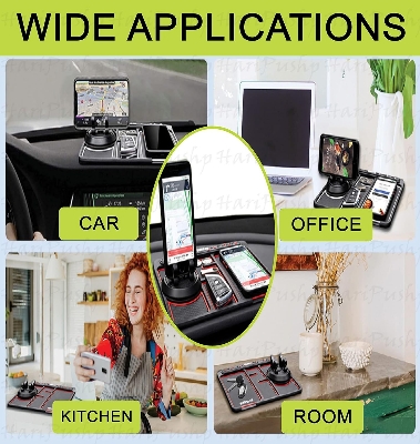 Picture of Car Dashboard Anti Slip Phone Mat with 360 Degrees Rotating Phone Holder Non-Slip Multifunctional 6 in 1 Anti-Skid Phone Mat with Parking Numbers for Coins Keys Cell Phones