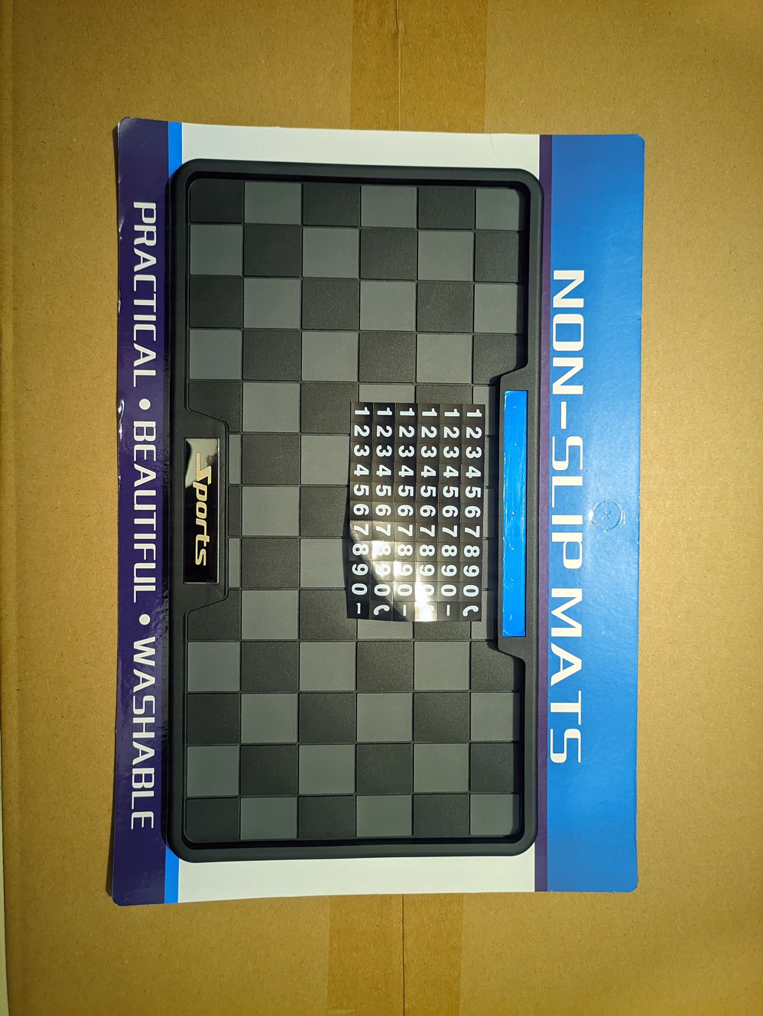 Picture of Car Dashboard Non Slip Mat, Multi Functional Thicken Washable Checkerboard Design Anti Slip Mat with Universal Number Plate for Aromatherapy Sunglasses Key(Gray & Black