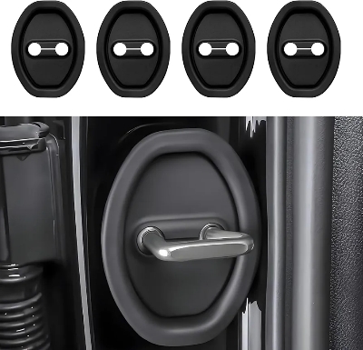 Picture of 4PCS Door Latch Lock Cover, Upgraded Silicone Car Door Strike Protector, Silent Shock Vehicle Doors Locks Guard, Universal Accessories Car Doors Edge Protector for Most Vehicles(Black)