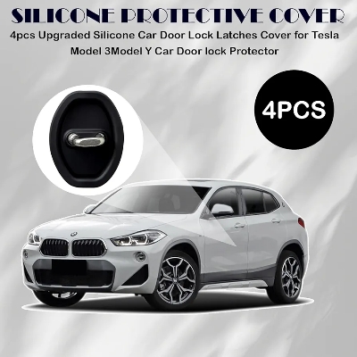 Picture of 4PCS Door Latch Lock Cover, Upgraded Silicone Car Door Strike Protector, Silent Shock Vehicle Doors Locks Guard, Universal Accessories Car Doors Edge Protector for Most Vehicles(Black)