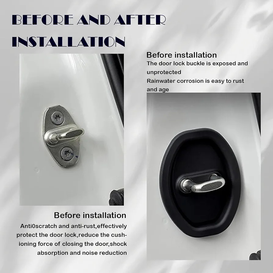 Picture of 4PCS Door Latch Lock Cover, Upgraded Silicone Car Door Strike Protector, Silent Shock Vehicle Doors Locks Guard, Universal Accessories Car Doors Edge Protector for Most Vehicles(Black)