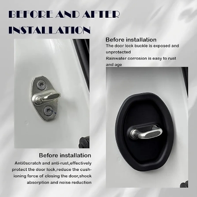 Picture of 4PCS Door Latch Lock Cover, Upgraded Silicone Car Door Strike Protector, Silent Shock Vehicle Doors Locks Guard, Universal Accessories Car Doors Edge Protector for Most Vehicles(Black)