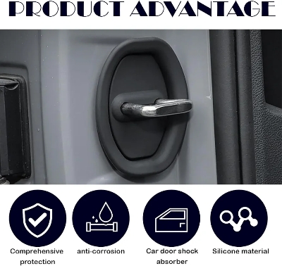 Picture of 4PCS Door Latch Lock Cover, Upgraded Silicone Car Door Strike Protector, Silent Shock Vehicle Doors Locks Guard, Universal Accessories Car Doors Edge Protector for Most Vehicles(Black)