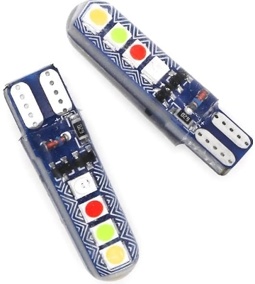 Picture of Vehicle Parking T10 LED Light Bulb, 8 SMD Bright, Waterproof, Exterior Licence Plate Universal for all Motorcycles, Bikes, Cars, 5W 12V DC (Pack of 2, Multicolour Running With Flashing)