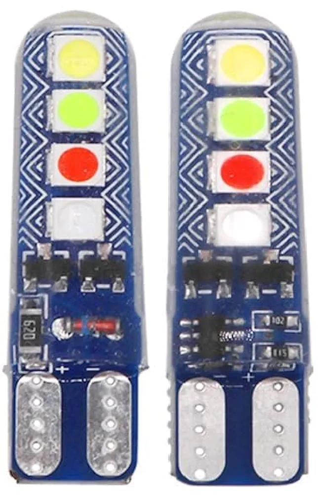 Picture of Vehicle Parking T10 LED Light Bulb, 8 SMD Bright, Waterproof, Exterior Licence Plate Universal for all Motorcycles, Bikes, Cars, 5W 12V DC (Pack of 2, Multicolour Running With Flashing)