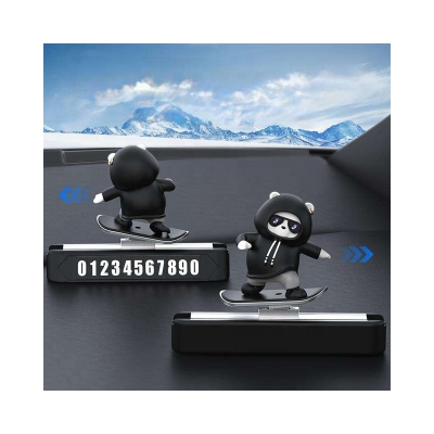 Picture of Latest Upgrade Parking Number Skateboard Bear Car Ornaments Sliding with Driving Magnetic Number Plate No Noise Decoration