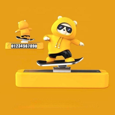 Picture of Latest Upgrade Parking Number Skateboard Bear Car Ornaments Sliding with Driving Magnetic Number Plate No Noise Decoration