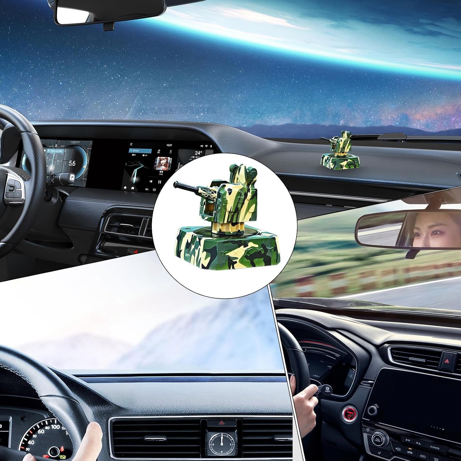 Picture of Solar Car Air Freshener | Car Air Freshener Diffuser with Solar Rotation | Modern Cannon Shape Odor Remover Anti Slip Base Design Sea Scent for Taxi Caravan Truck Dashboard