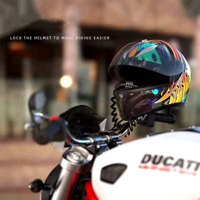 Picture of Motorcycle Bicycle Anti-Theft Chain 4-Digit Password Combination Helmet Lock Safety Portable Cable Lock Durable Wire Rope