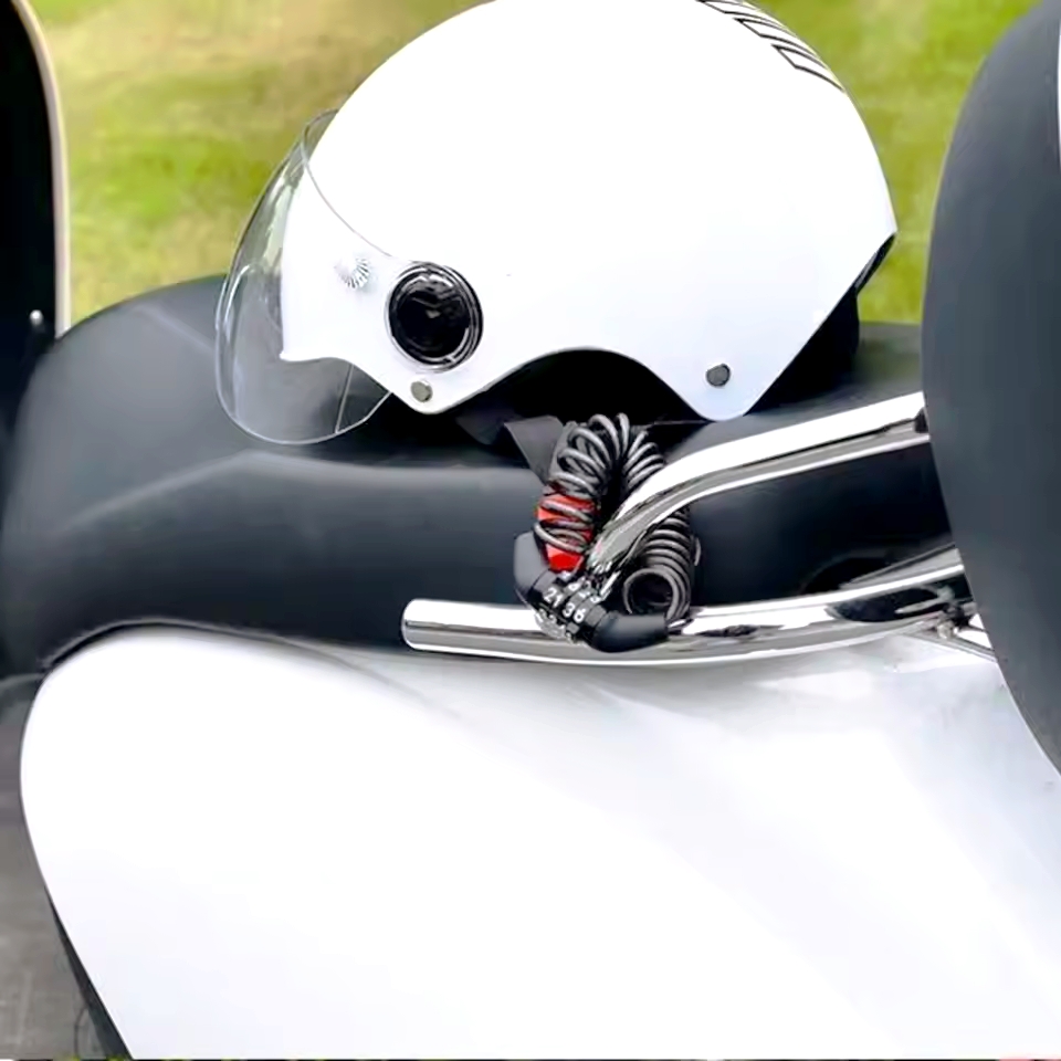 Picture of Motorcycle Bicycle Anti-Theft Chain 4-Digit Password Combination Helmet Lock Safety Portable Cable Lock Durable Wire Rope