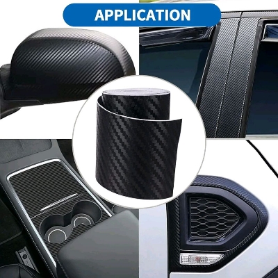 Picture of Carbon Fibre Vinyl Wrap, 5cm*5m Roll Black Protective Film for Car Sticker Door Sill Protector, Universal Car Accessories 3D Effect