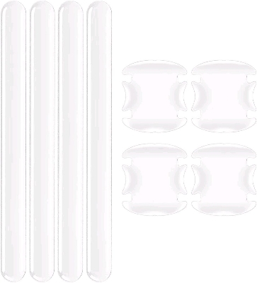 Picture of 8 Pcs Invisible Car Door Handle Protectors Car Door Bumper Strips & Handle Bowl Protectors Clear Waterproof Rubber Self-Adhesive Guards For Scratch & Scuff Protection 4 Strips + 4 Handle Bowls