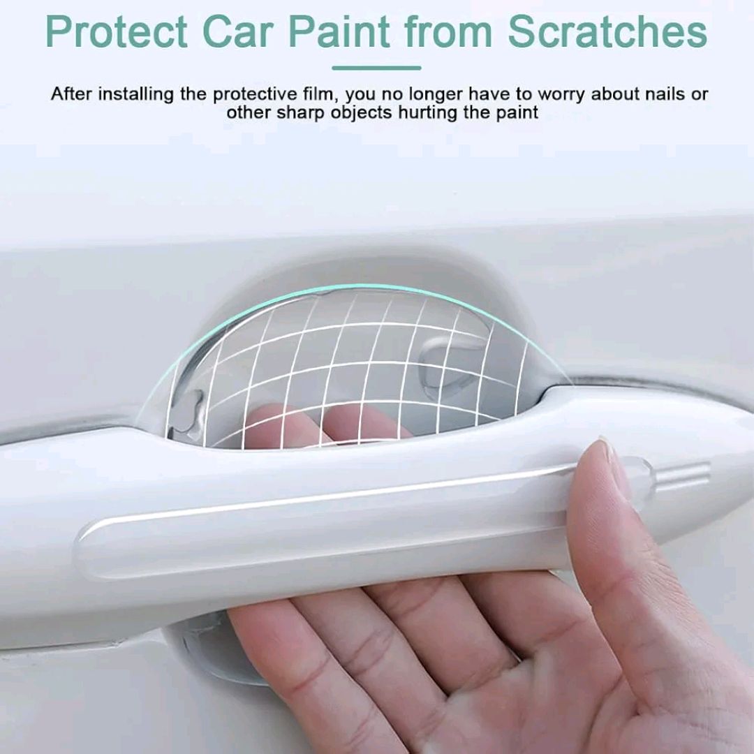 Picture of 8 Pcs Invisible Car Door Handle Protectors Car Door Bumper Strips & Handle Bowl Protectors Clear Waterproof Rubber Self-Adhesive Guards For Scratch & Scuff Protection 4 Strips + 4 Handle Bowls