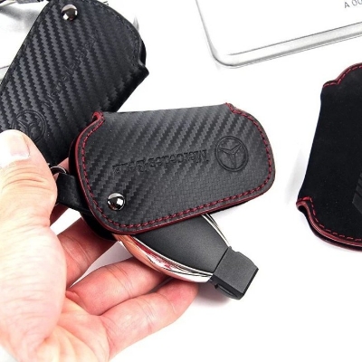 Picture of Mercedes-Benz key case, carbon fiber faux suede key pouch, key ring, key cover