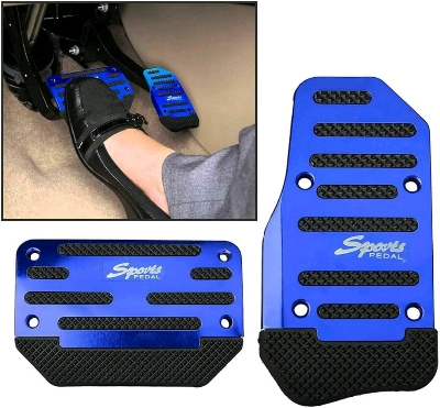 Picture of 2PCS Car Non-Slip Aluminum Alloy Pedal Pads, Nonslip Car Pedal Pads, Non-Slip Foot Pedal Covers Set, Accelerator Pedal Pad Cover Interior Decoration Accessories Universal for Car, SUV (Blue)
