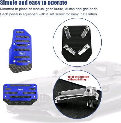Picture of 2PCS Car Non-Slip Aluminum Alloy Pedal Pads, Nonslip Car Pedal Pads, Non-Slip Foot Pedal Covers Set, Accelerator Pedal Pad Cover Interior Decoration Accessories Universal for Car, SUV (Blue)