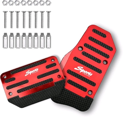Picture of 2PCS Car Non-Slip Aluminum Alloy Pedal Pads, Nonslip Car Pedal Pads, Non-Slip Foot Pedal Covers Set, Accelerator Pedal Pad Cover Interior Decoration Accessories Universal for Car, SUV (Red)
