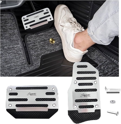 Picture of 2PCS Non-Slip Car Pedal Pads, Aluminum Alloy Brake Gas Accelerator Clutch Pedal Cover, Universal Foot Pedals Rest Plate Kits Replacement Accessories Fits for Most MT and ATV (Silver 2PCS)