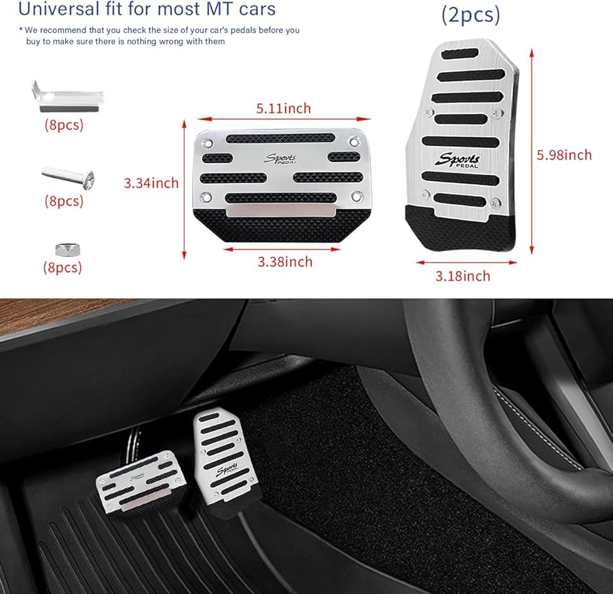 Picture of 2PCS Non-Slip Car Pedal Pads, Aluminum Alloy Brake Gas Accelerator Clutch Pedal Cover, Universal Foot Pedals Rest Plate Kits Replacement Accessories Fits for Most MT and ATV (Silver 2PCS)